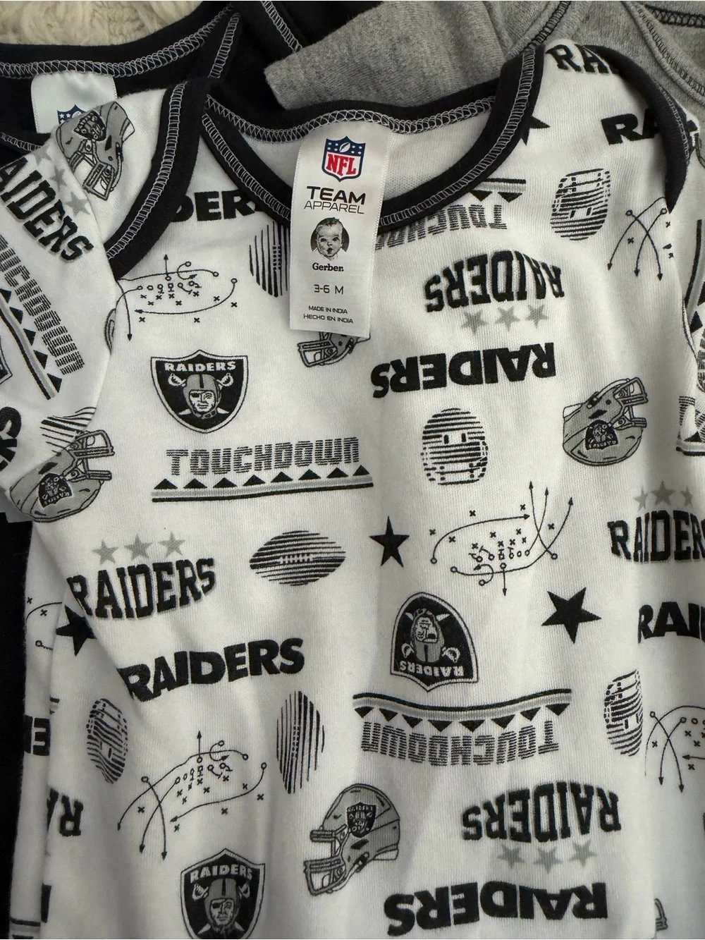 Team Apparel Raiders Baby Bodysuit 3-Pack in Black, Gray & White